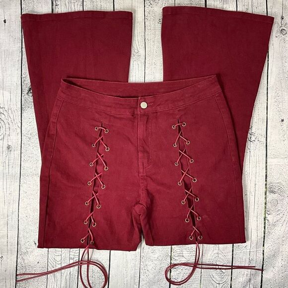 CIDER Lace Front Flare Bottom Jeans - Picture 1 of 7